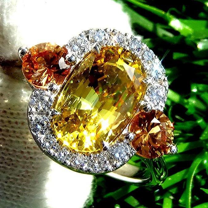 Yellow sapphire ring engagement diamonds 14k 3.47ct - Shilat 