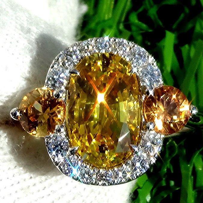 Yellow sapphire engagement ring 14k 3.47ct - Shilat 