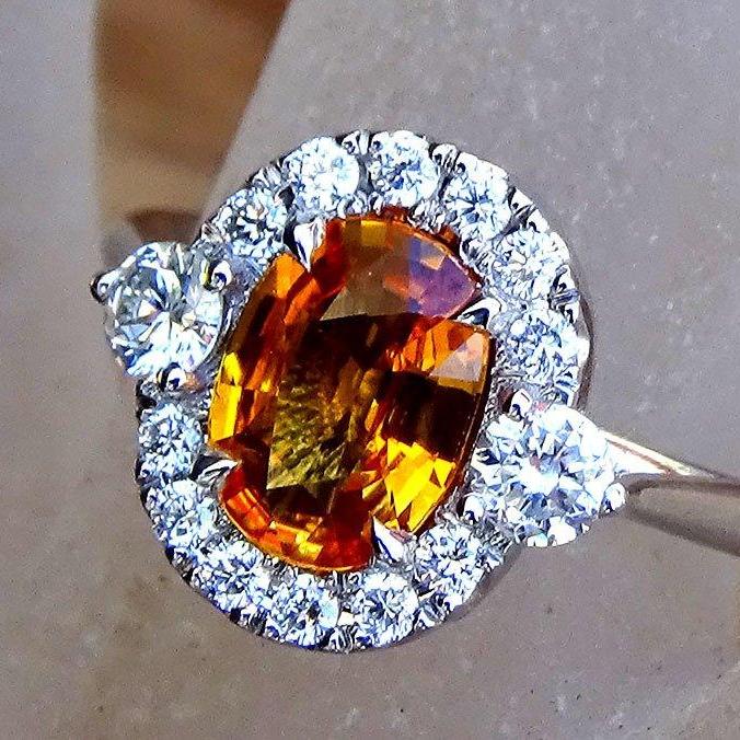 Engagement orange sapphire ring diamonds 1.52ct - Shilat 