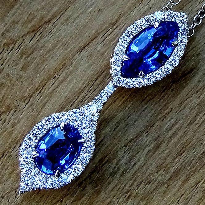 Real sapphire pendant blue diamonds 14k 2.64ct - Shilat 