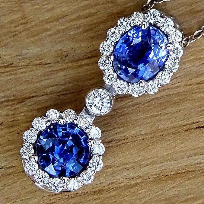 Blue sapphire and diamond necklace pendant 2.54ct - Shilat 