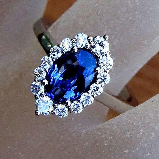 Sapphire blue diamond ring wedding 14k 1.72ct - Shilat 