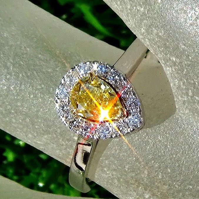 Fancy yellow diamond ring 14k engagement 0.75ct - Shilat 