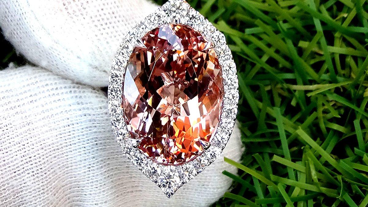 Engagement ring morganite diamonds 14k 11.08ct - Shilat 
