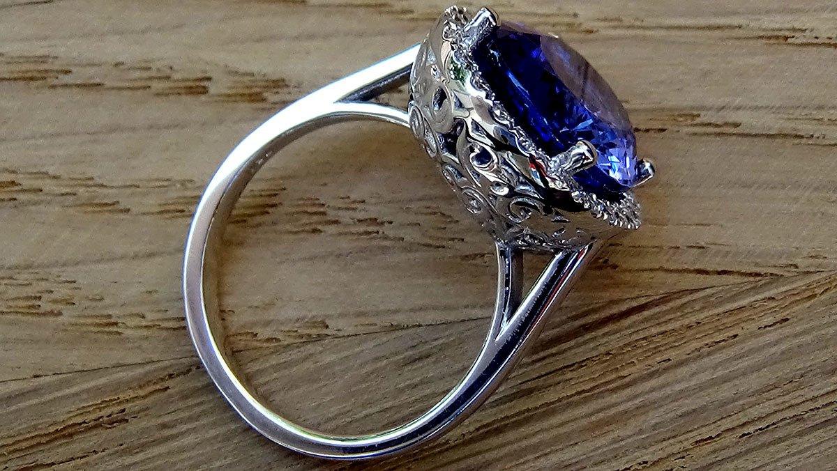 Tanzanite and diamond ring engagement 14k 7.47ct - Shilat 