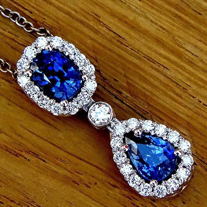 Sapphire and diamond pendant necklaces 2.65ct - Shilat 