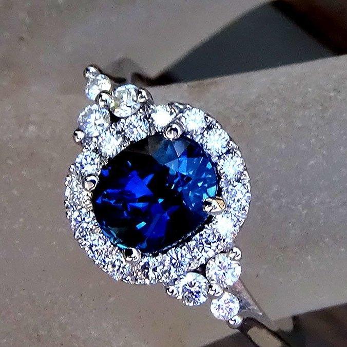 A blue sapphire ring diamond engagement 2.12ct - Shilat 