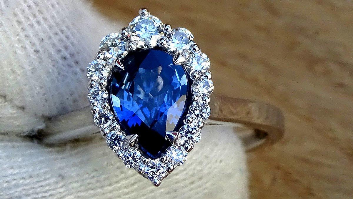 Blue sapphire ring diamond engagement 1.35ct - Shilat 