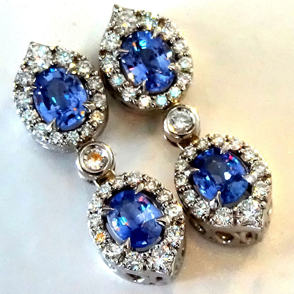 sapphire and accent diamonds stud earrings - Shilat