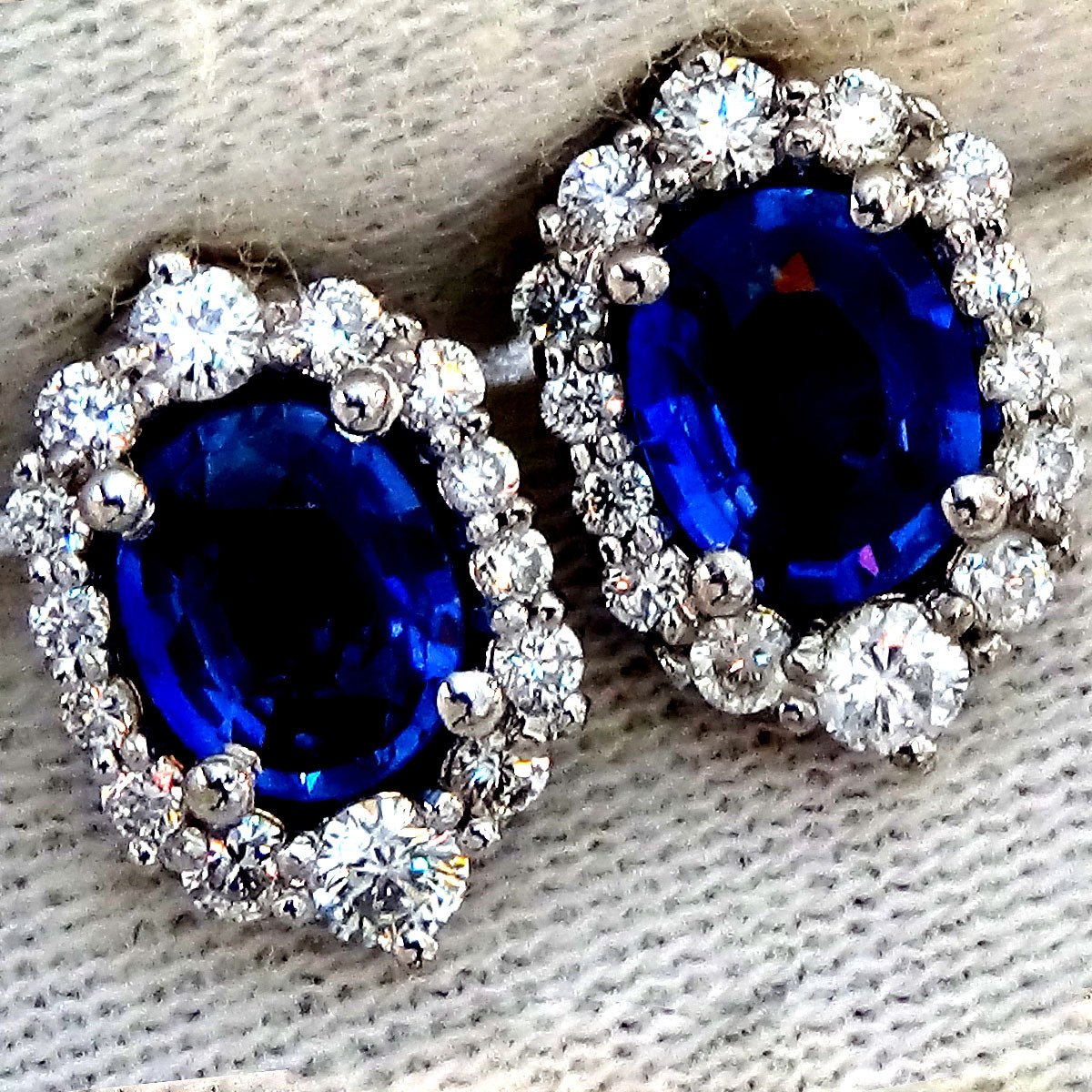 Blue sapphire and accent diamonds 14kt gold stud earrings -Shilat