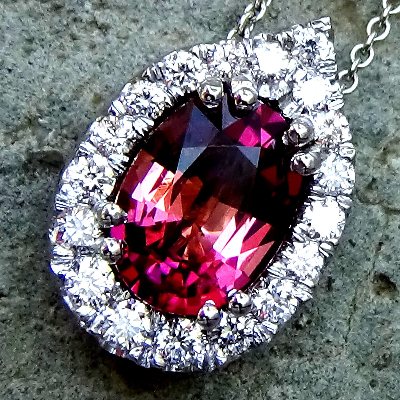 pink tourmaline and natural diamonds Necklace - Shilat