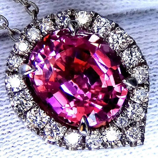 pink tourmaline and diamond 14kt gold pendant - Shilat