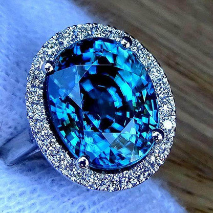Blue Cambodian zircon ring diamond 10.39ct - Shilat 