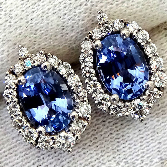 sapphire and accent diamonds stud earrings - Shilat