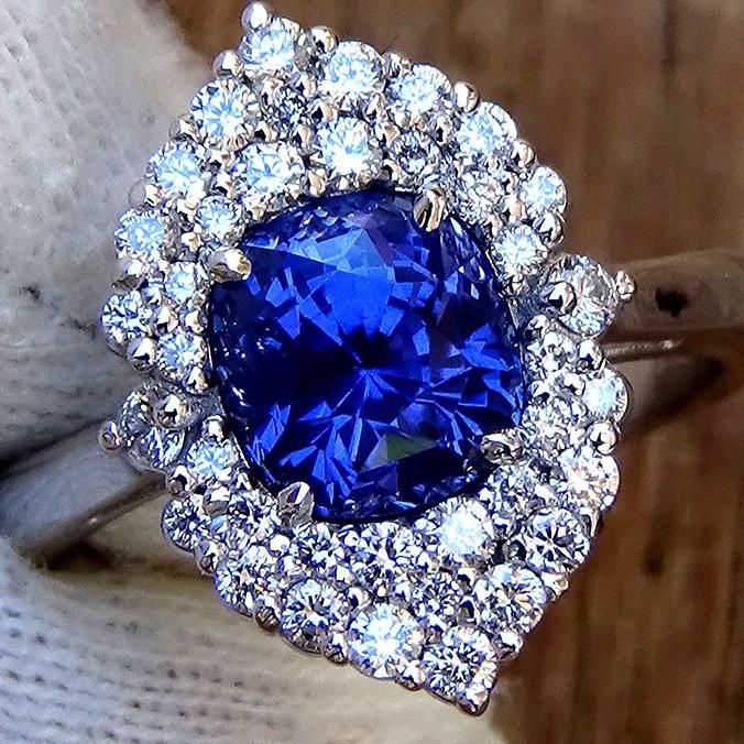  blue sapphire diamond 14kt gold ring - Shilat