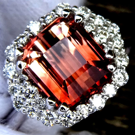 neon pink tourmaline diamonds 14kt gold ring - Shilat