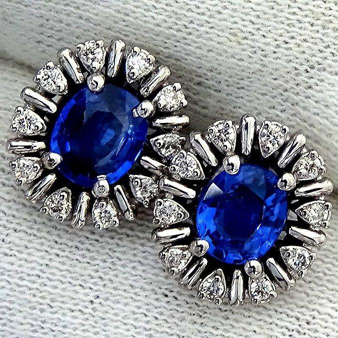  sapphire and accent diamonds 14kt gold earrings  - Shilat