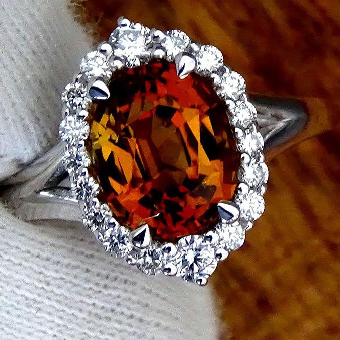 orange tourmaline diamonds fine 14kt gold ring - Shilat