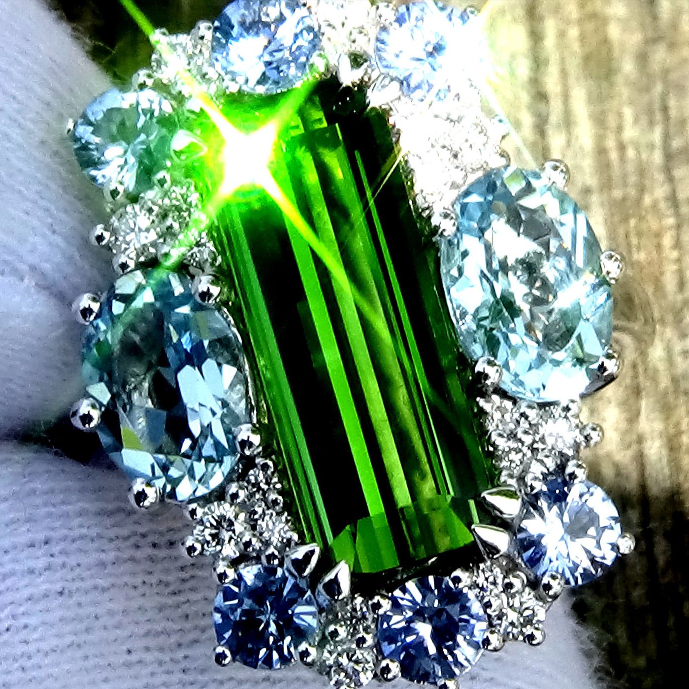 natural neon green tourmaline 14k ring - Shilat