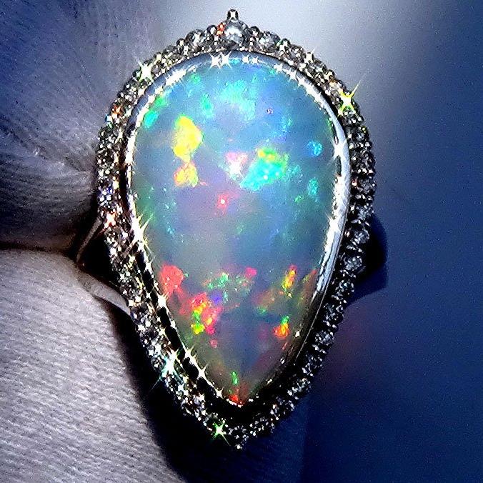 natural opal diamonds 14kt gold ring - Shilat