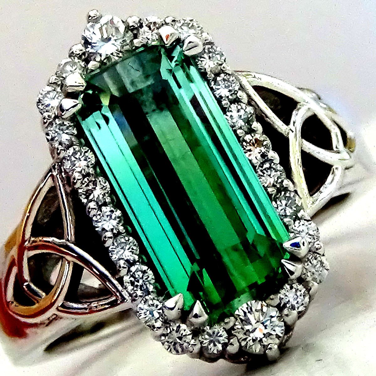 natural green tourmaline diamonds fine 14kt gold ring - Shilat