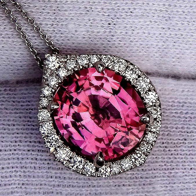 natural pink tourmaline and diamond 14kt gold pendant - Shilat