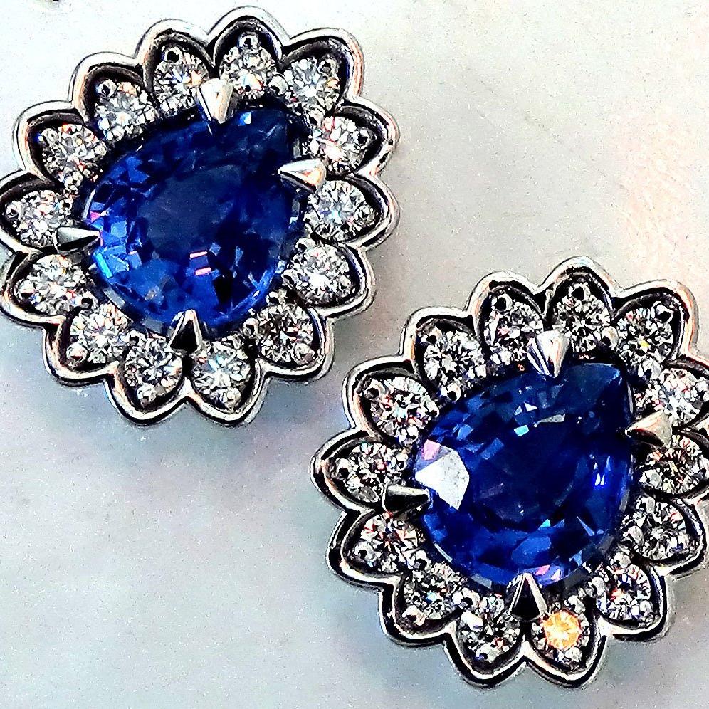 sapphire and accent diamonds 14kt stud earrings - Shilat