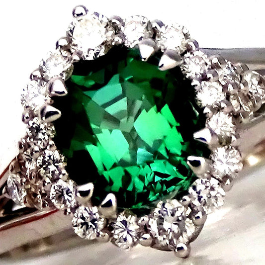 Green Tourmaline diamonds fine 14kt gold ring - Shilat