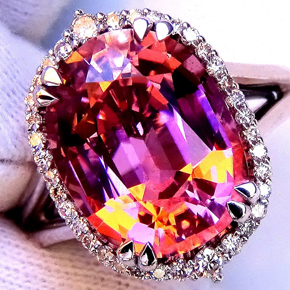 Pink tourmaline diamonds fine 14kt gold ring - Shilat