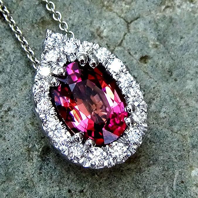 pink tourmaline natural diamonds Necklace - Shilat