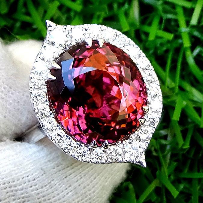 Pink tourmaline and diamond gold ring 14kt - Shilat