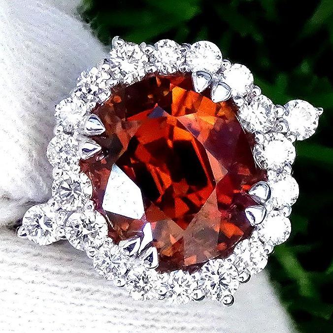 natural orange tourmaline diamonds fine 14kt gold ring - Shilat