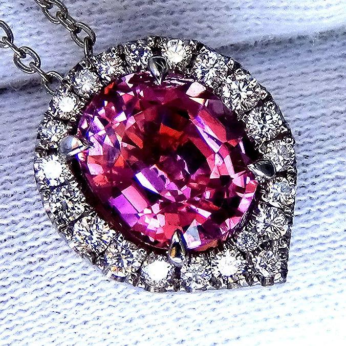 pink tourmaline diamond 14kt gold pendant - Shilat