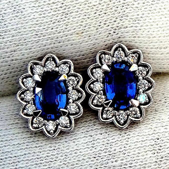 diamonds 14kt stud sapphire earrings - Shilat