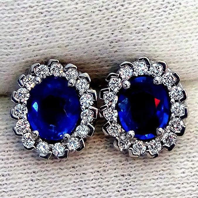 Blue sapphire and accent diamonds 14kt stud earrings - Shilat