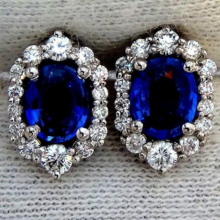 Blue sapphire and accent diamonds 14kt stud earrings -Shilat