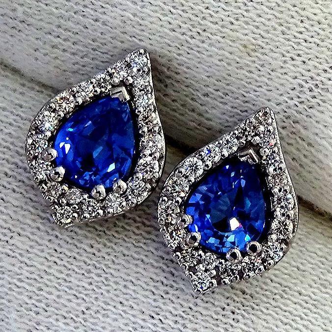 diamonds 14kt stud earrings sapphire - Shilat