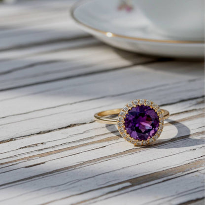 Ivana - 2.30 carat purple amethyst and diamonds in 14k gold