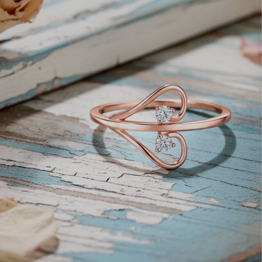 Two natural diamonds 0.10 carats in 14k gold ring