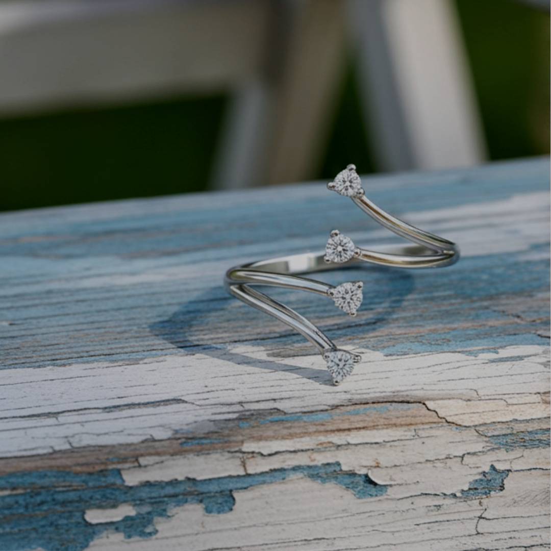 Ring 0.15 carat natural diamonds flowing lines made of 14k gold