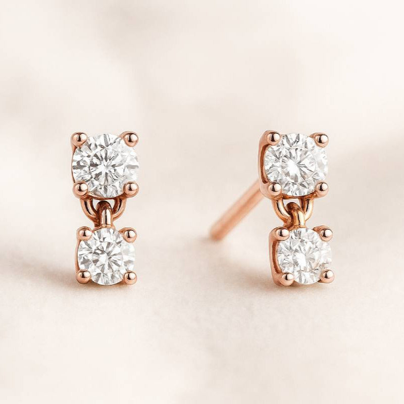  0.20 carat set with 4 natural diamonds earrings 14k rose