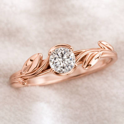 Rose gold ring with diamond on a soft beige background
