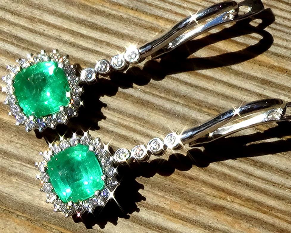 green emerald diamond dangle earrings - Shilat