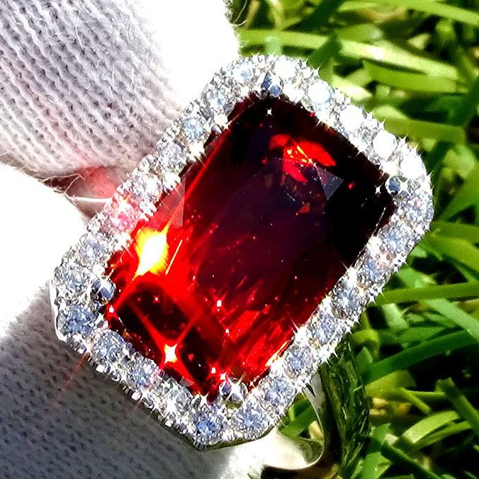 garnet diamond engagement ring 18k - Shilat