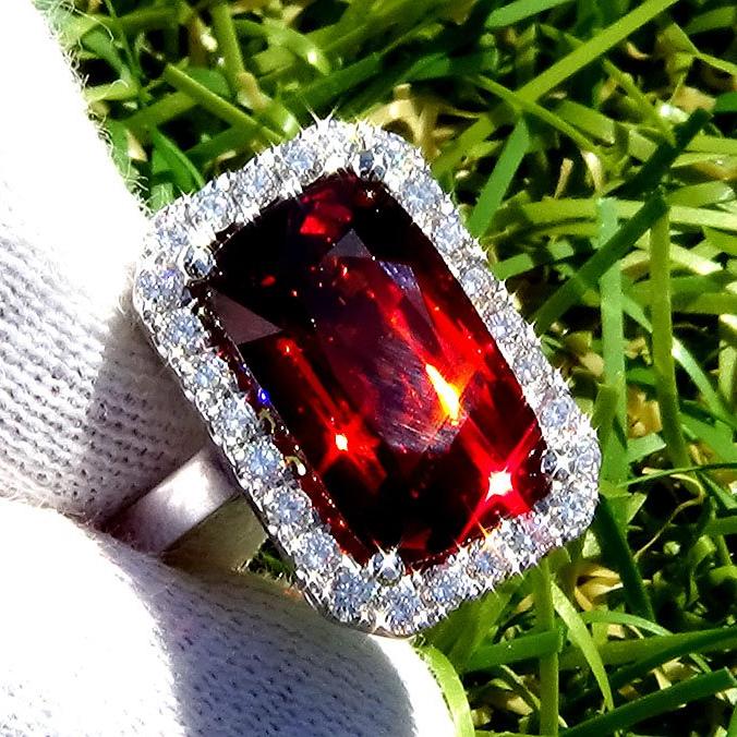  garnet diamond engagement ring 18k - Shilat