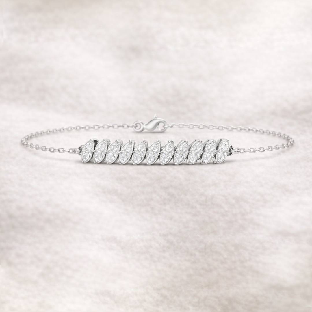 bracelet with leaf-shaped charms on a light gray background