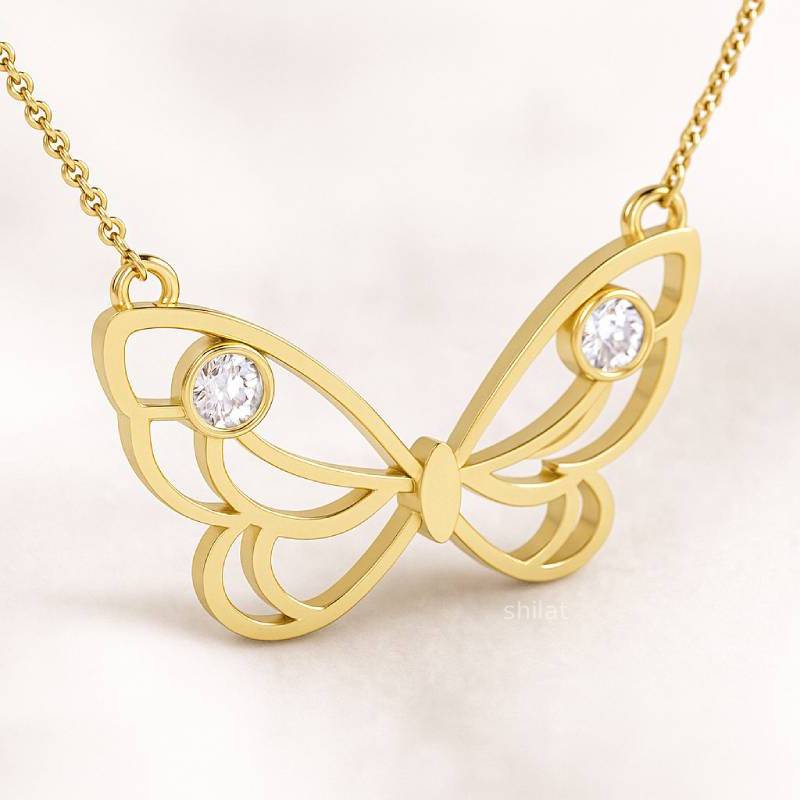 Butterfly  natural diamonds pendant yellow gold