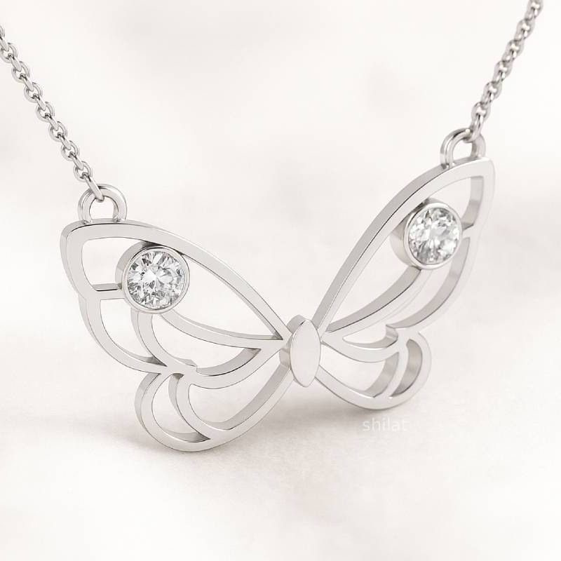 Butterfly  natural diamonds pendant white gold