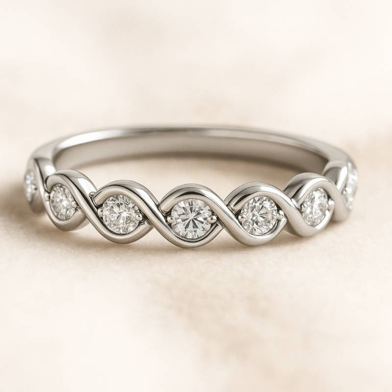 ring with diamond accents on a beige background