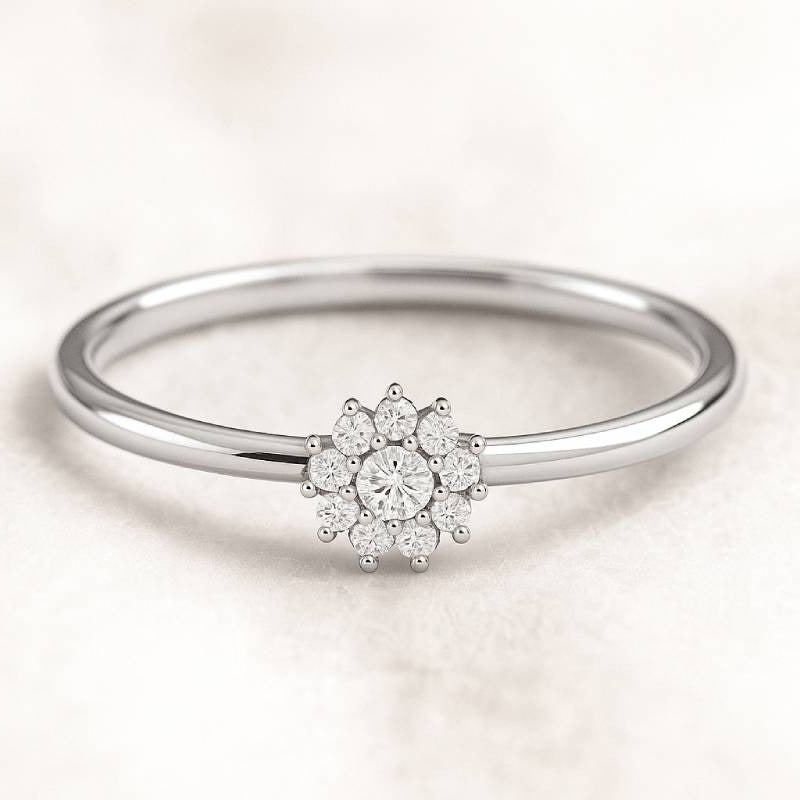  ring with a floral diamond design on a light background